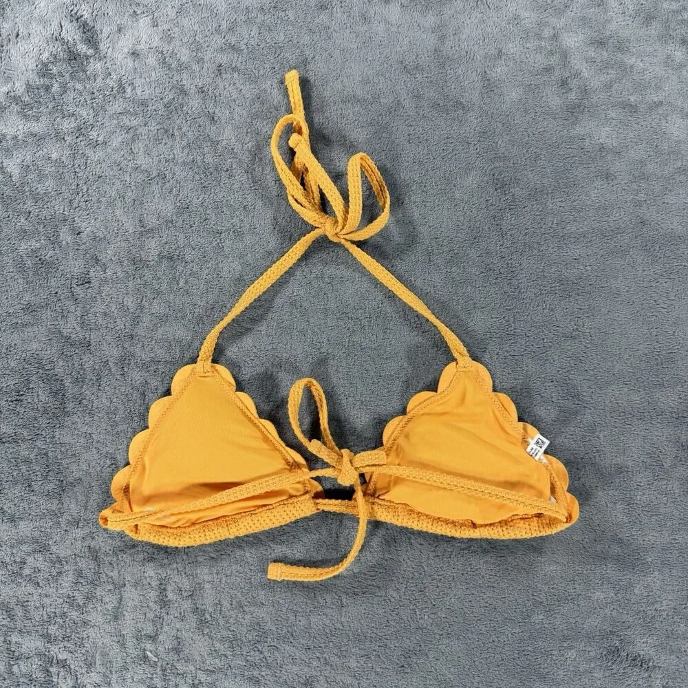 Aerie XS Women’s Triangle Swimsuit Bikini Top Scalloped Orange Textured